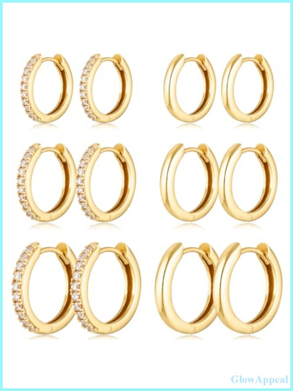 6 Pairs Hypoallergenic Gold Plated Hoop Earrings Set Tiny Lightweight Cubic